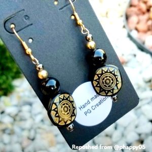 Mystic Tribal Sun- Gorgeous Black Onyx Dangle Earrings ☀